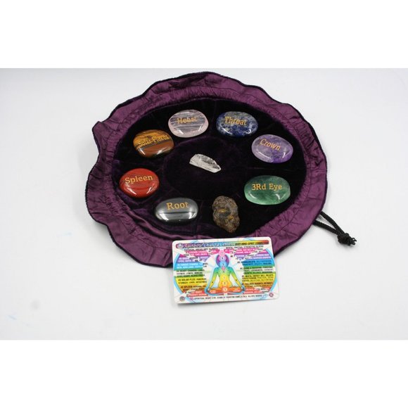 Set of 7 Chakra Stone Palm Stone with Pouch | Seven Chakra Stone Set | Chakra Se - Picture 15 of 15